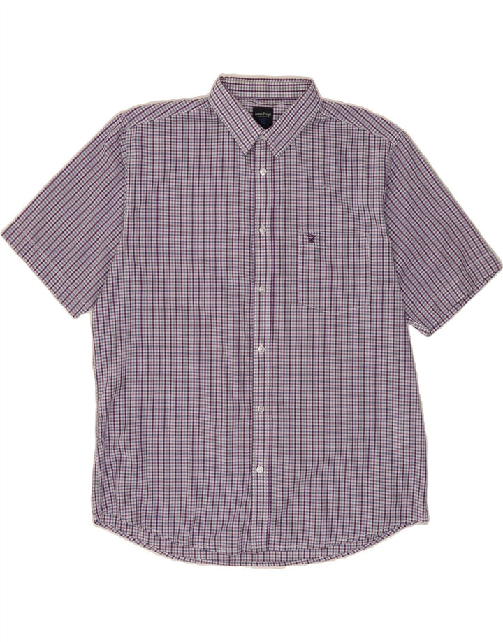JAMES PRINGLE Mens Short Sleeve Shirt Large Purple Check Cotton Vintage James Pringle and Second-Hand James Pringle from Messina Hembry 