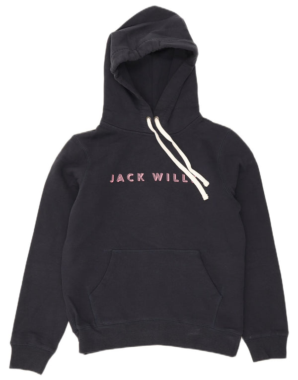 Jack Wills Womens Graphic Hoodie Jumper UK 10 Small Navy Blue Cotton