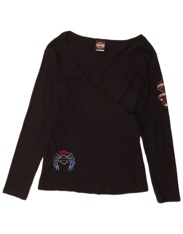 Harley Davidson Womens Graphic Top Long Sleeve UK 18 XL Black Cotton