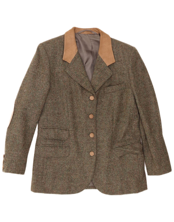 Vintage Womens 4 Button Blazer Jacket UK 12 Medium Khaki Colourblock