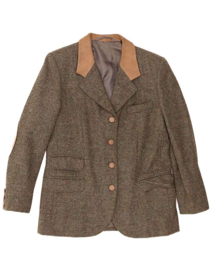 Vintage Womens 4 Button Blazer Jacket UK 12 Medium Khaki Colourblock