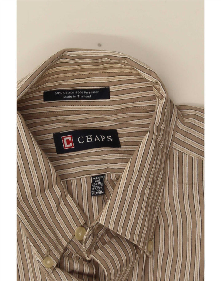 Chaps Mens Shirt Size 15 15 1/2 Medium Brown Pinstripe Cotton