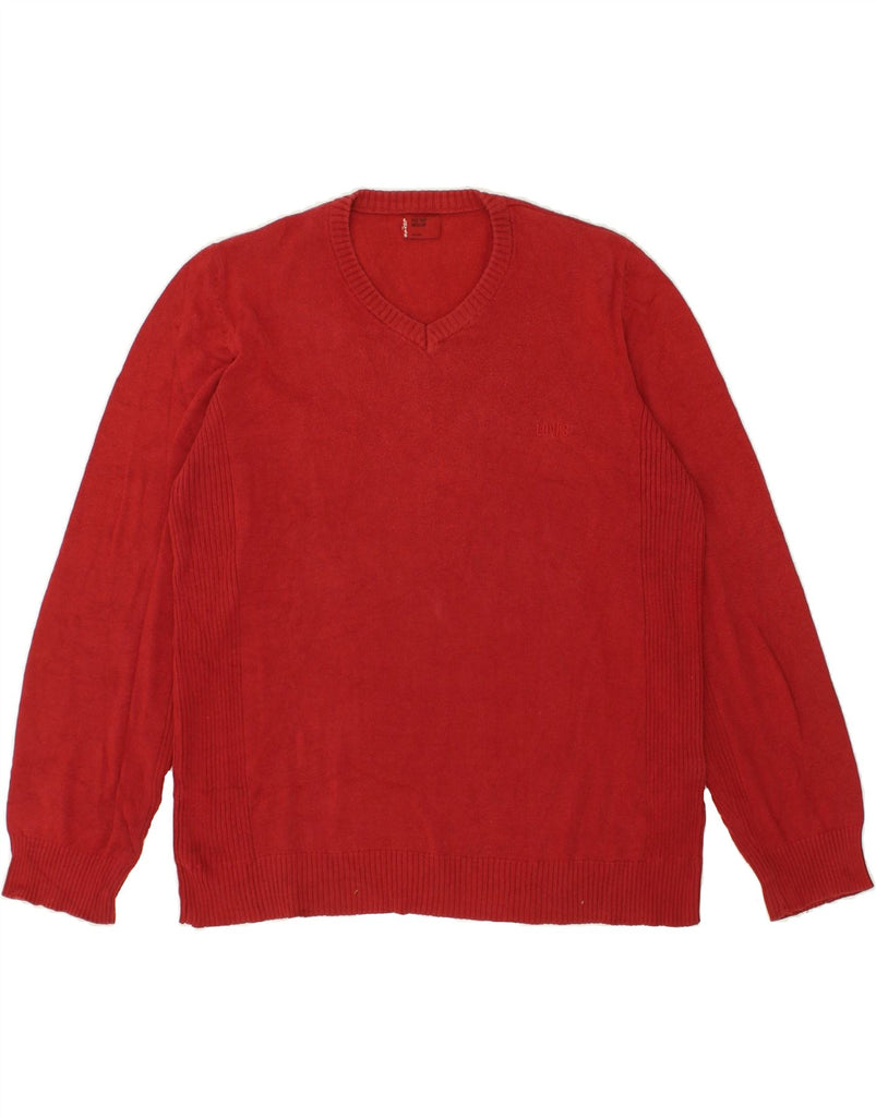 LEVI'S Mens V-Neck Jumper Sweater Medium Red Cotton | Vintage Levi's | Thrift | Second-Hand Levi's | Used Clothing | Messina Hembry 