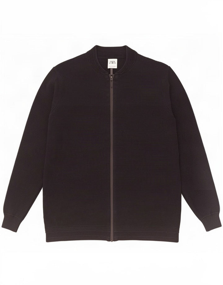 Zara Mens Cardigan Sweater Large Black Cotton