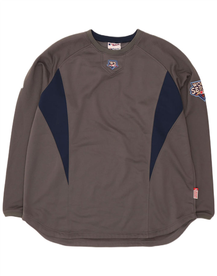 MAJESTIC Mens Wilson Graphic Top Long Sleeve XL Grey Colourblock Polyester