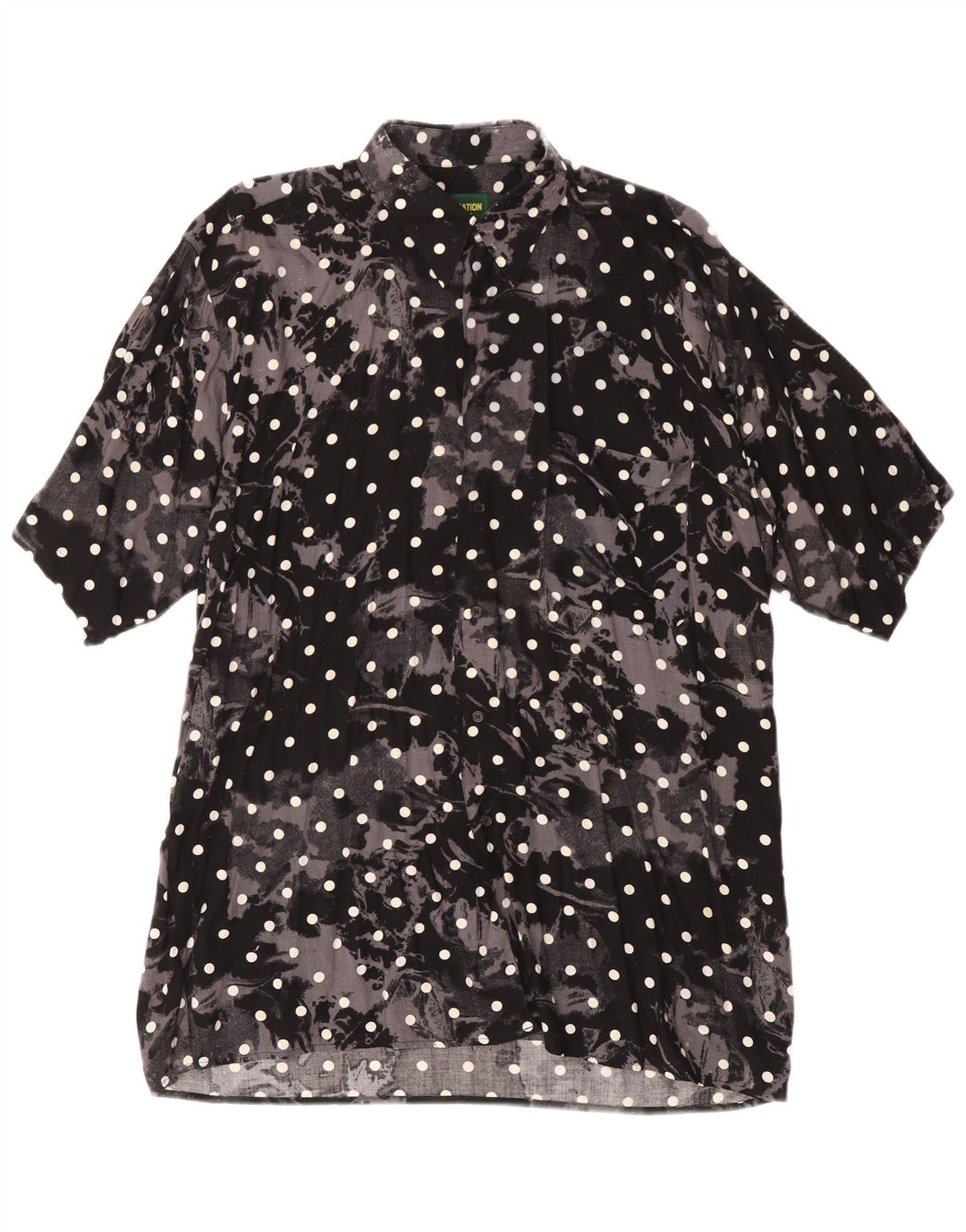 Vintage Mens Short Sleeve Shirt Large Black Polka Dot Viscose