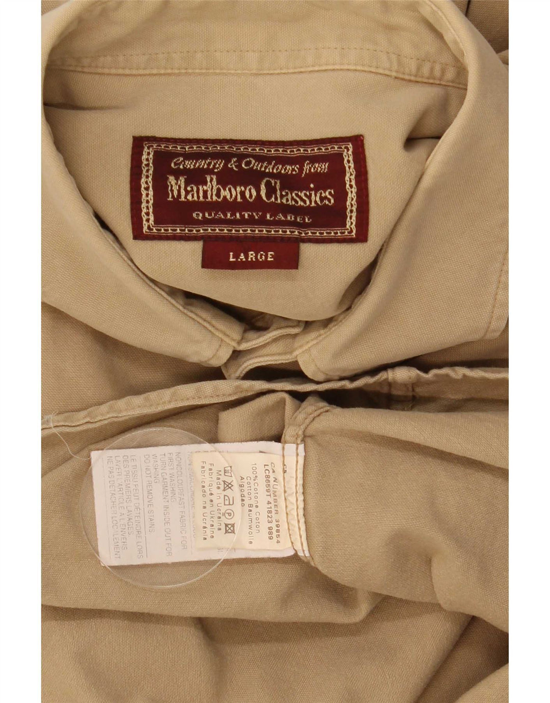 Marlboro Classics Mens Shirt Large Beige Cotton