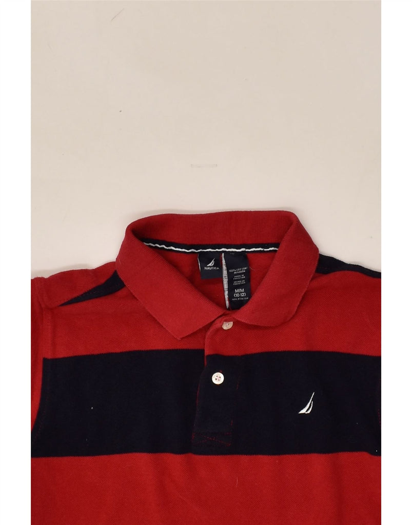 NAUTICA Boys Polo Shirt 10-11 Years Medium Red Striped Cotton | Vintage Nautica | Thrift | Second-Hand Nautica | Used Clothing | Messina Hembry 