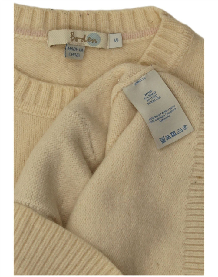 Boden Womens Crew Neck Jumper Sweater UK 10 Small Beige Colourblock Wool