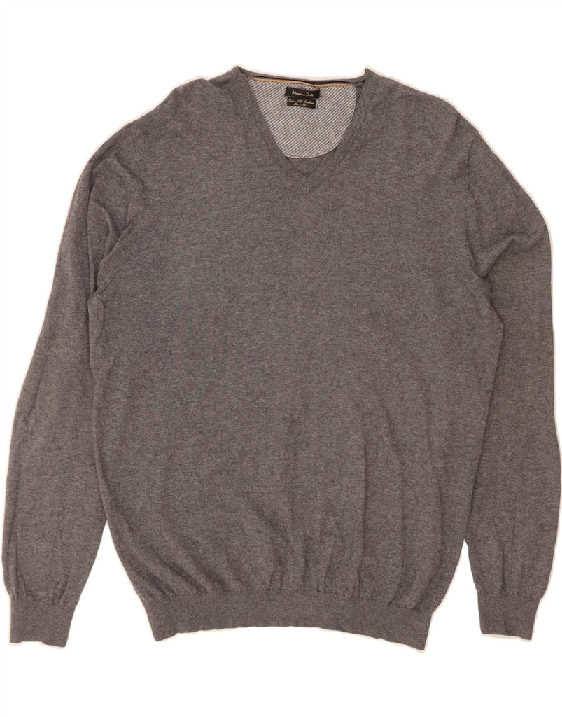 MASSIMO DUTTI Mens V-Neck Jumper Sweater XL Grey Vintage Massimo Dutti and Second-Hand Massimo Dutti from Messina Hembry 