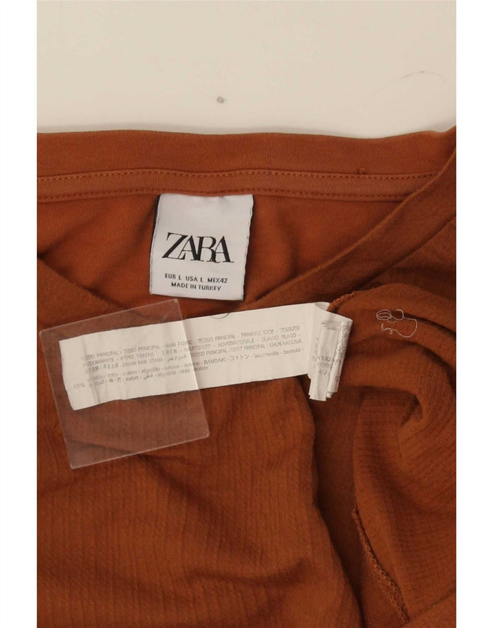 Zara Mens T-Shirt Top Large Brown Cotton