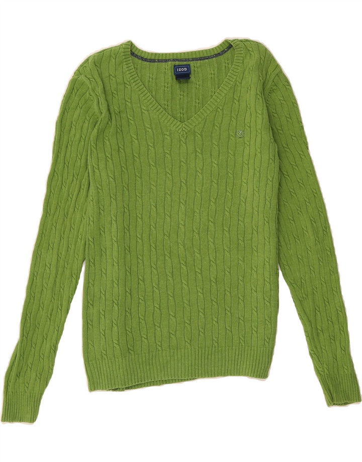 IZOD Womens V-Neck Jumper Sweater UK 14 Medium Green Cotton Vintage Izod and Second-Hand Izod from Messina Hembry 