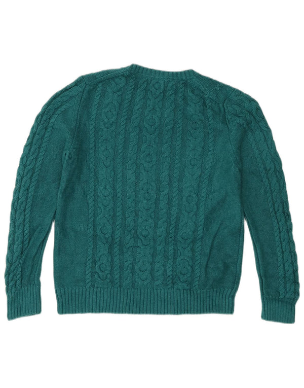 L.L.Bean Womens Boat Neck Jumper Sweater UK 12 Medium Turquoise Cotton