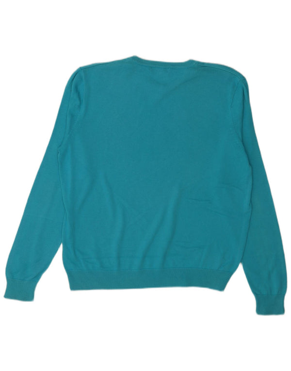 Lyle & Scott Mens V-Neck Jumper Sweater XL Blue Cotton