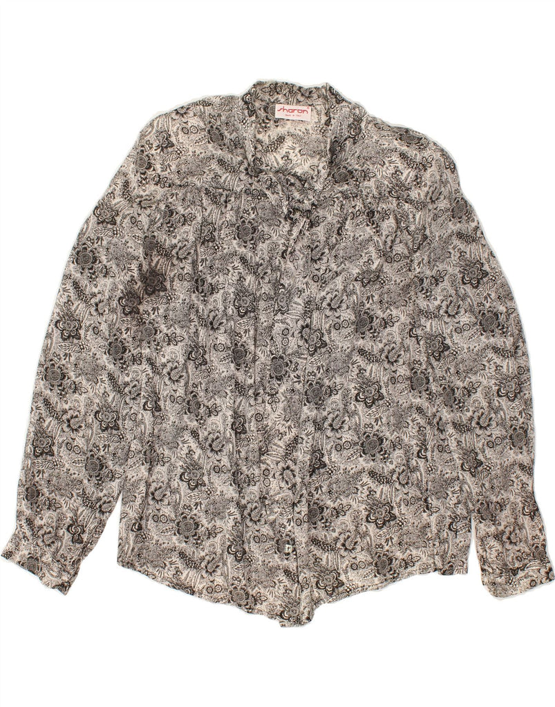 VINTAGE Womens Shirt Blouse UK 14 Large Grey Floral Silk | Vintage Vintage | Thrift | Second-Hand Vintage | Used Clothing | Messina Hembry 