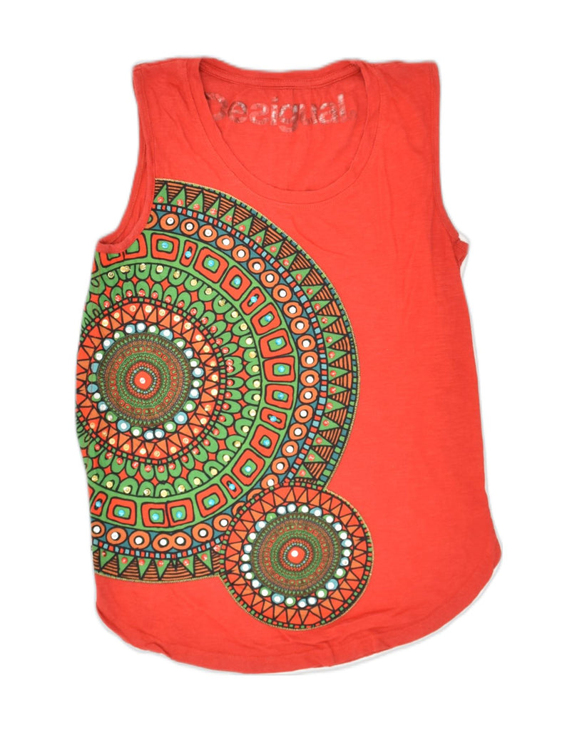 DESIGUAL Womens Graphic Vest Top UK 10 Small Red Floral Cotton | Vintage Desigual | Thrift | Second-Hand Desigual | Used Clothing | Messina Hembry 