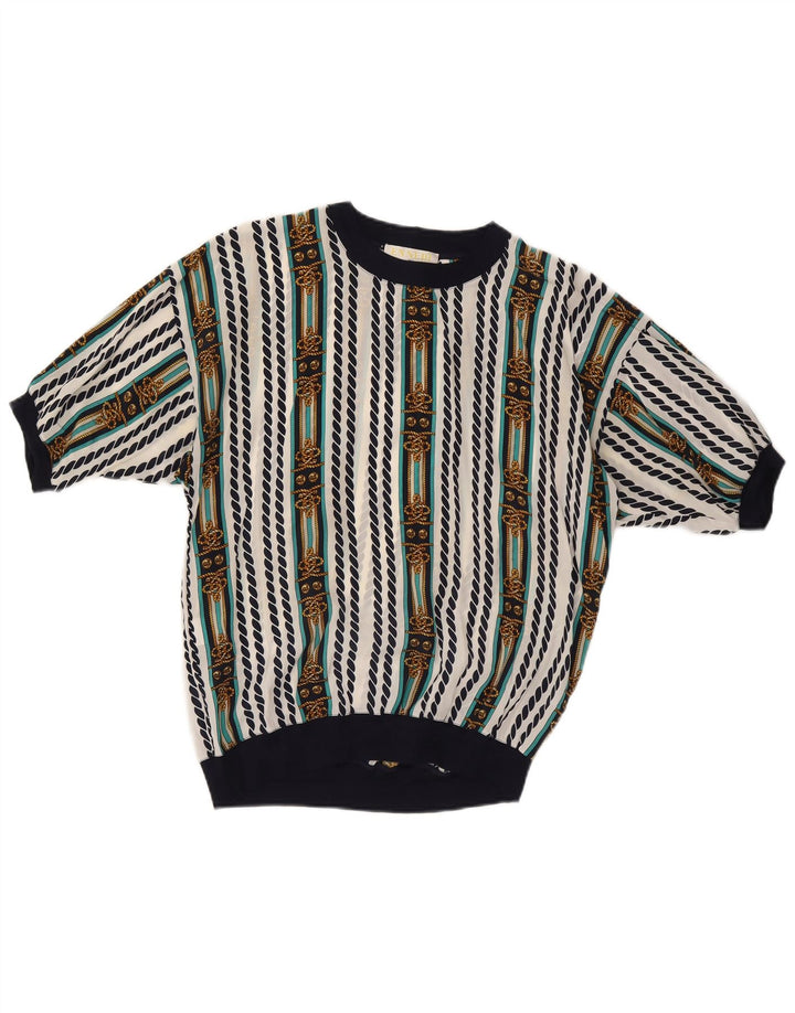 ENNEDI Womens Blouse Top UK 12 Medium White Striped Acetate