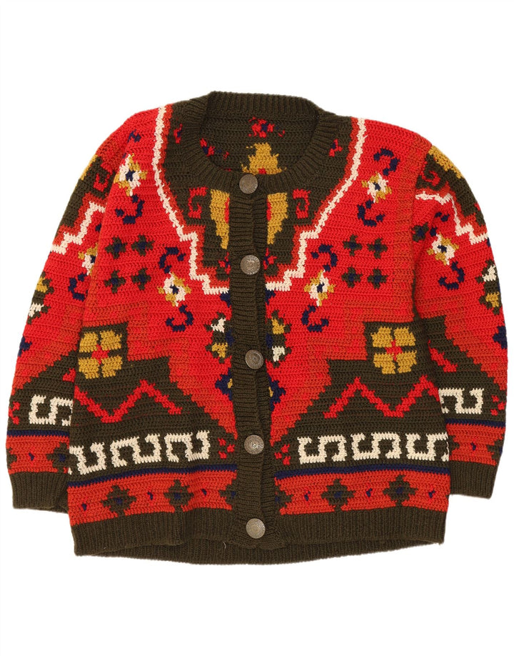 Vintage Womens Cardigan Sweater UK 16 Large Red Fair Isle