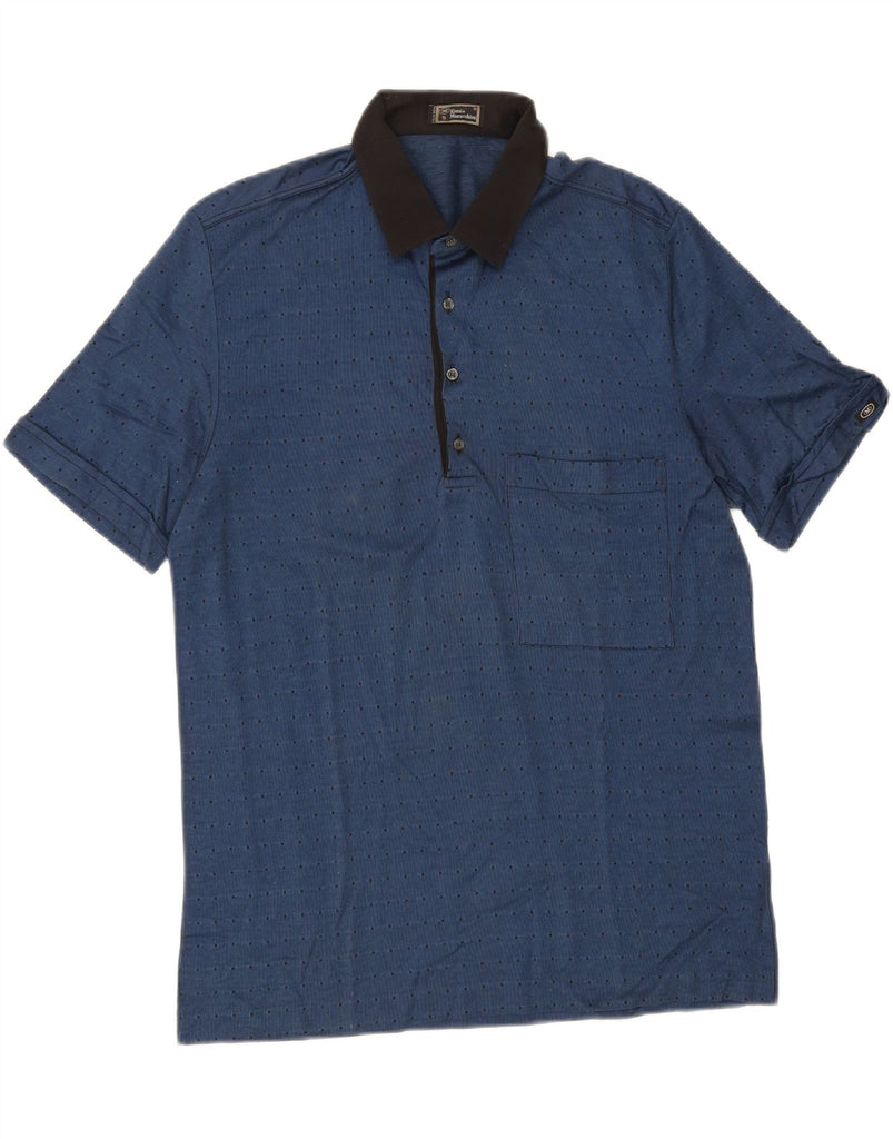 ENNIO MURACCHINI Mens Polo Shirt Medium Navy Blue Spotted Cotton Vintage Ennio Muracchini and Second-Hand Ennio Muracchini from Messina Hembry 