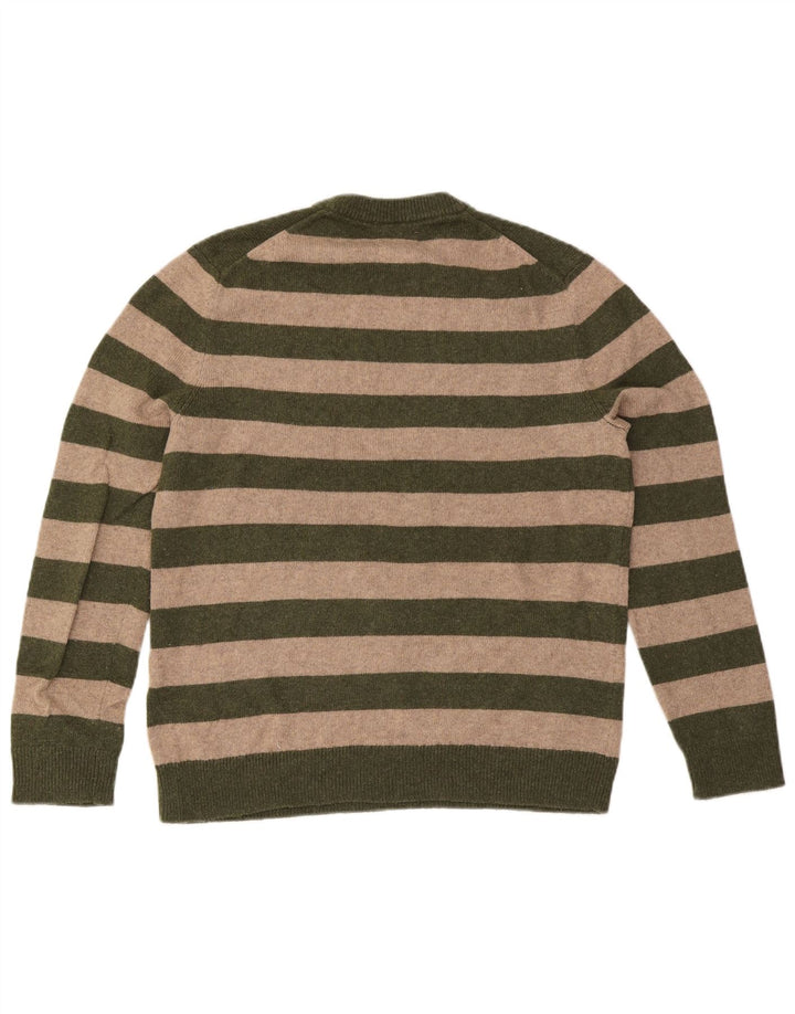White Stuff Mens Crew Neck Jumper Sweater Large Khaki Striped