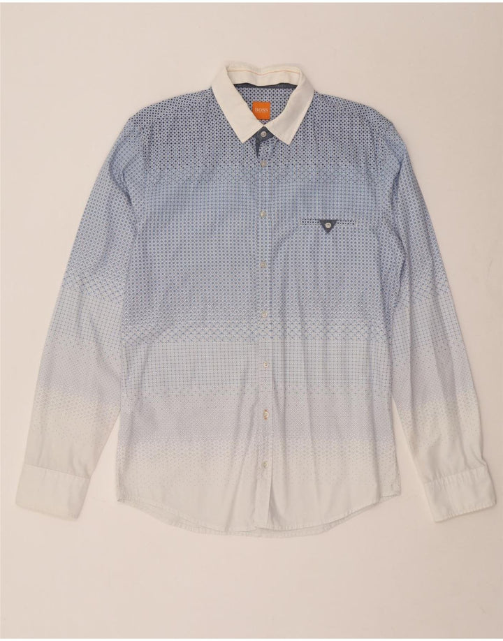 Hugo Boss Mens Shirt Medium Blue Geometric Cotton