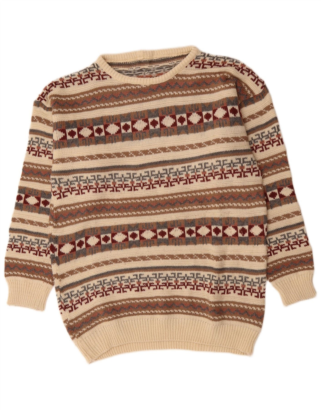 Vintage Mens Crew Neck Jumper Sweater Medium Multicoloured Geometric