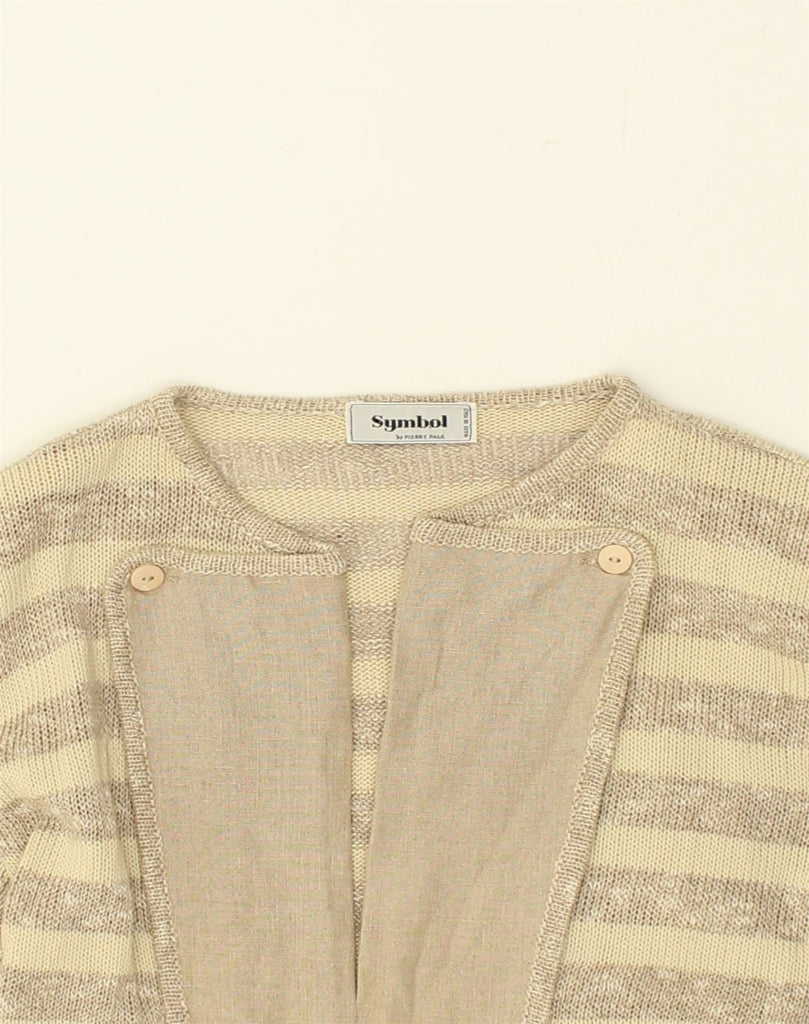 VINTAGE Womens Cardigan Sweater UK 14 Large Beige Striped Linen | Vintage Vintage | Thrift | Second-Hand Vintage | Used Clothing | Messina Hembry 