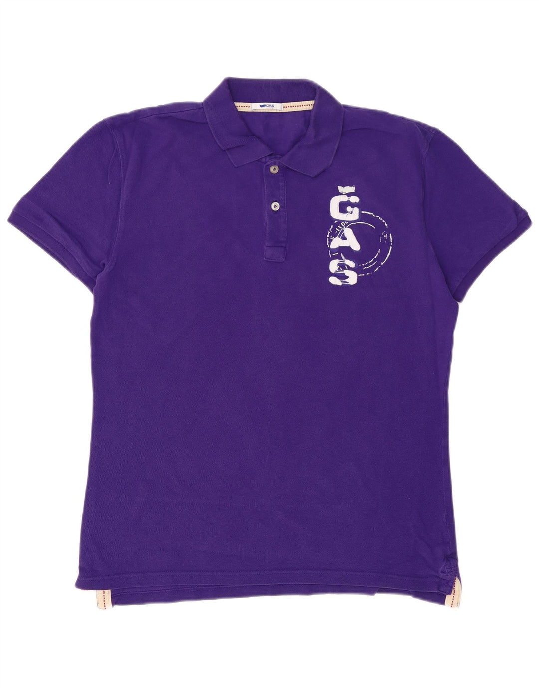 GAS Mens Graphic Polo Shirt Large Purple Cotton