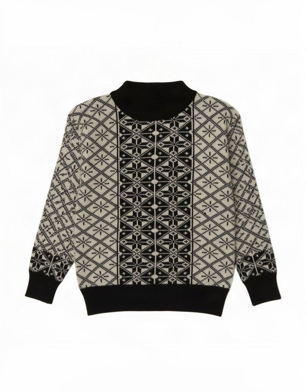 Vintage Boys Turtle Neck Jumper Sweater 7-8 Years Black Geometric Spandex