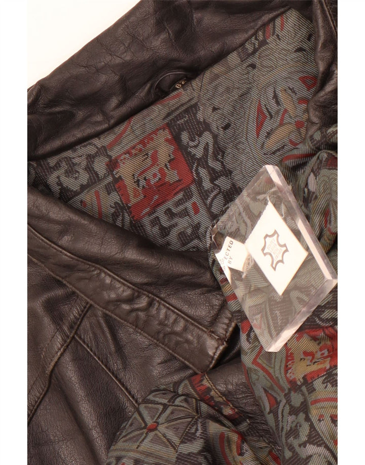 Vintage Mens Leather Gilet IT 62 6XL Black Leather