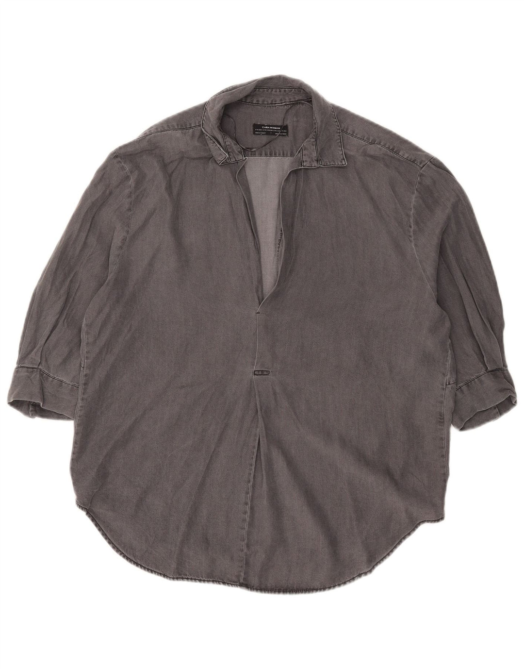 Zara Womens 3/4 Sleeve Oversized Pullover Shirt UK 14 Medium Grey Lyocell