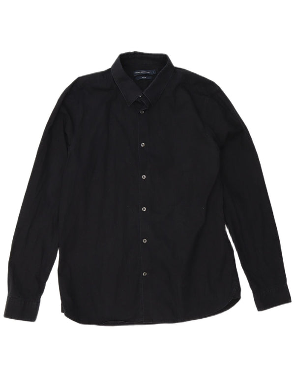 French Connection Mens Slim Shirt Large Navy Blue Cotton