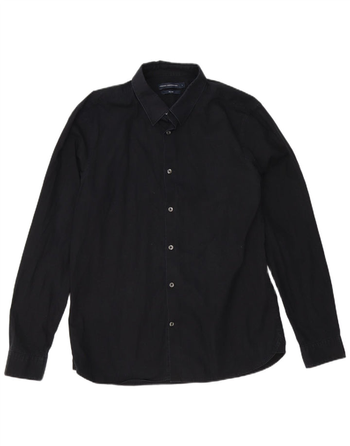 French Connection Mens Slim Shirt Large Navy Blue Cotton