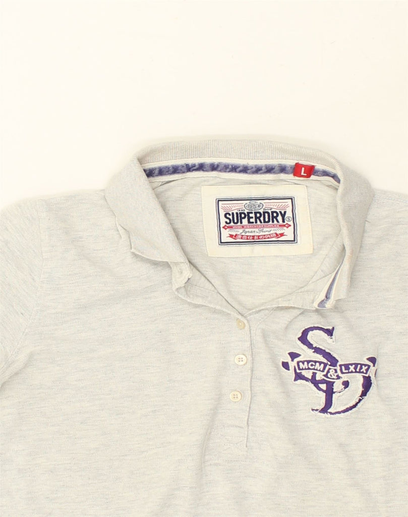 SUPERDRY Womens Polo Shirt UK 14 Large Grey Cotton | Vintage Superdry | Thrift | Second-Hand Superdry | Used Clothing | Messina Hembry 