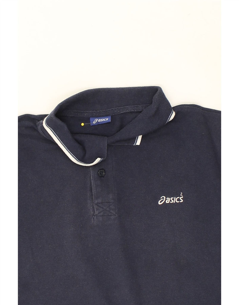 ASICS Mens Polo Shirt Medium Navy Blue Cotton | Vintage Asics | Thrift | Second-Hand Asics | Used Clothing | Messina Hembry 