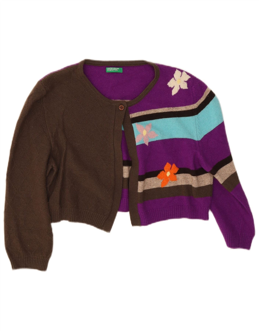Benetton Womens 3/4 Sleeve Cardigan Sweater UK 12 Medium Multicoloured