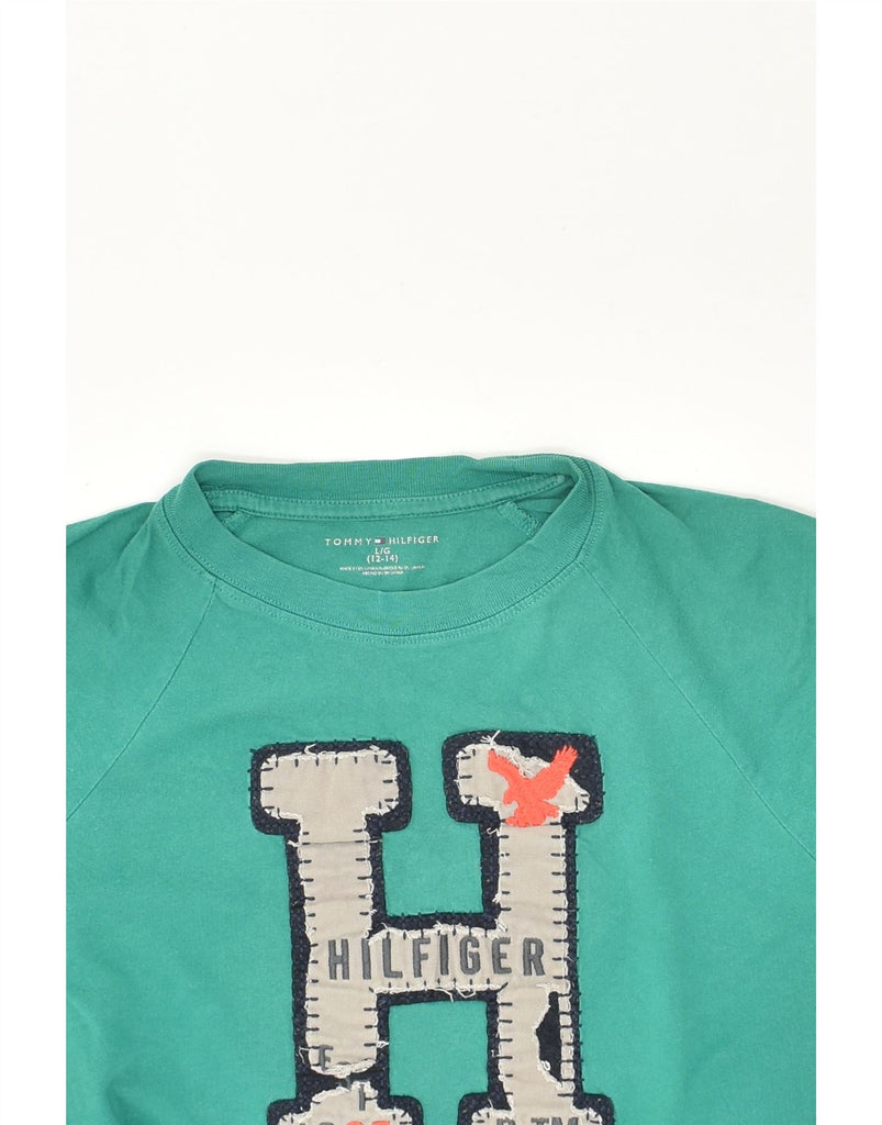 TOMMY HILFIGER Boys Graphic Top Long Sleeve 12-13 Years Large  Green | Vintage Tommy Hilfiger | Thrift | Second-Hand Tommy Hilfiger | Used Clothing | Messina Hembry 