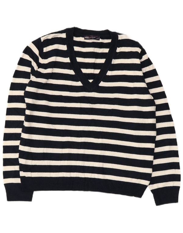 MARKS & SPENCER Womens V-Neck Jumper Sweater UK 14 Medium Navy Blue