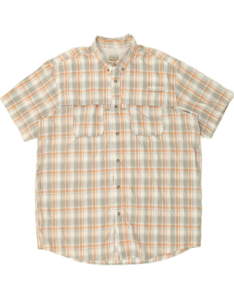 L.L.BEAN Mens Tall Short Sleeve Shirt XL Grey Check Polyester | Vintage L.L.Bean | Thrift | Second-Hand L.L.Bean | Used Clothing | Messina Hembry 