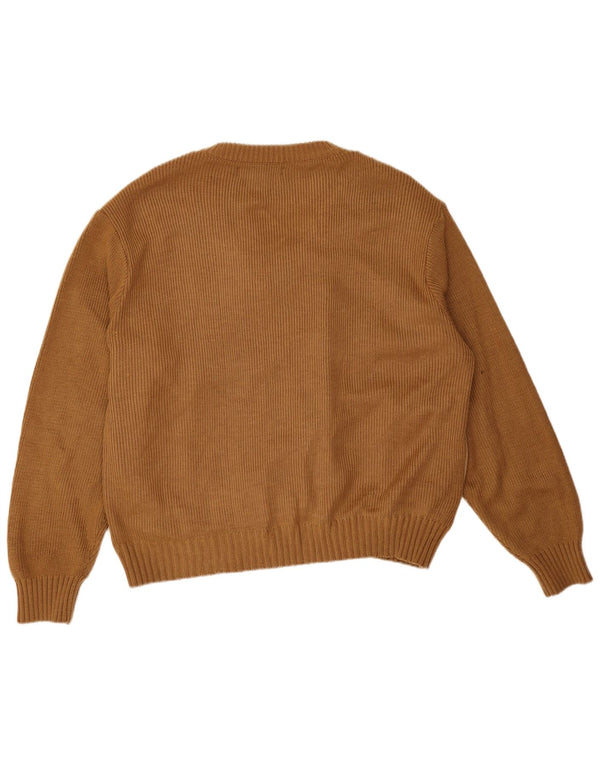 Mens Suede V-Neck Jumper Sweater XL Beige Acrylic