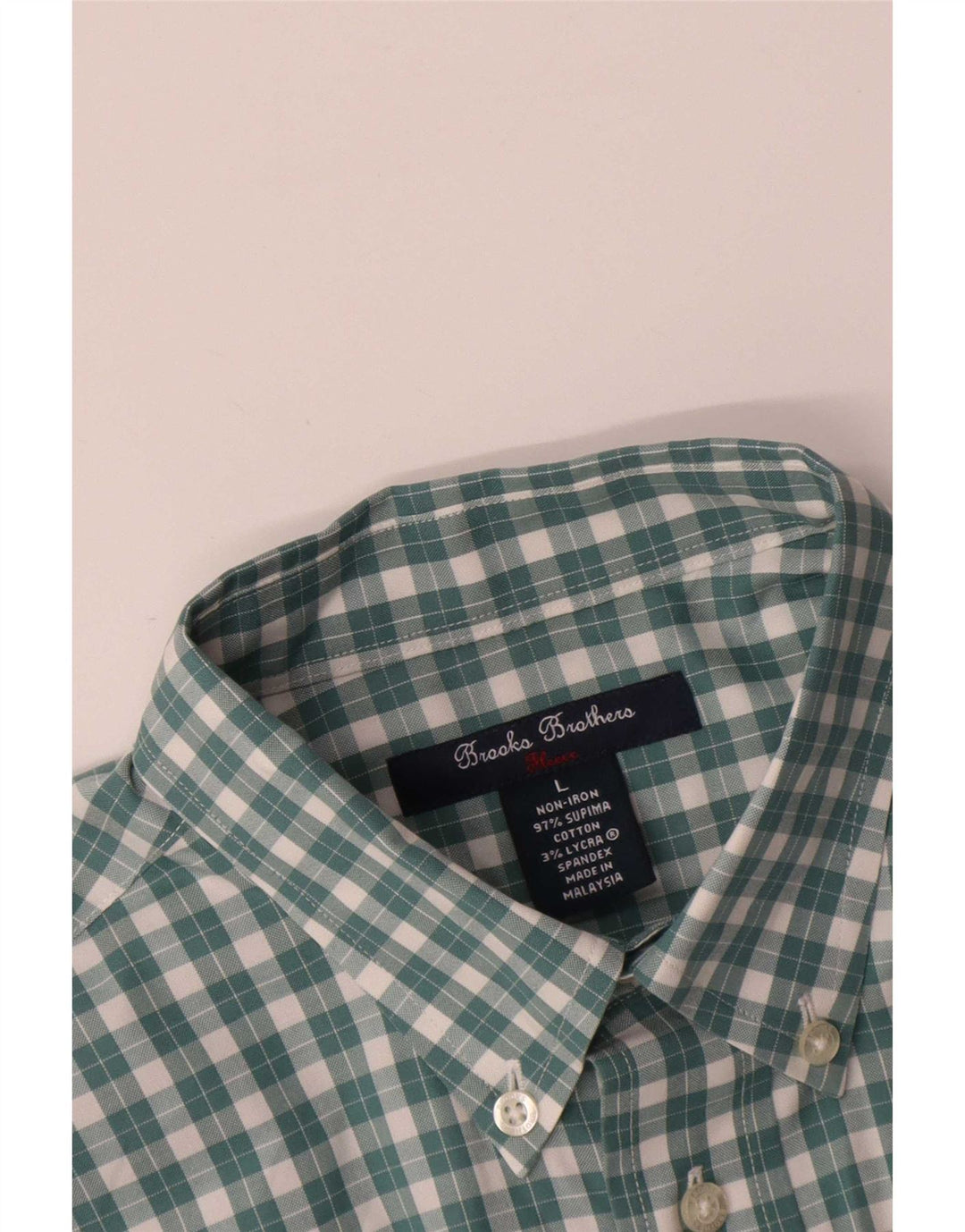 Brooks Brothers Mens Shirt Large Green Check Cotton