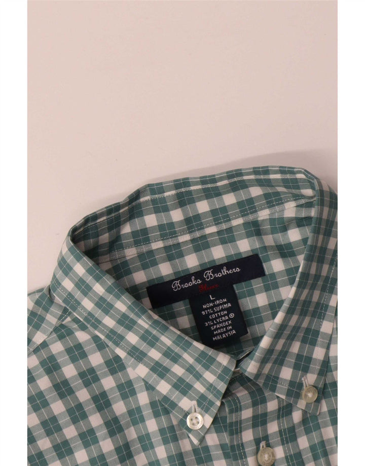 Brooks Brothers Mens Shirt Large Green Check Cotton