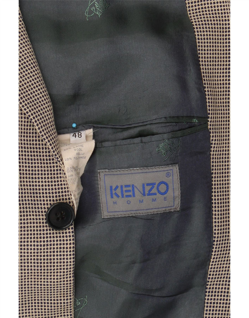 KENZO Mens 2 Button Blazer Jacket IT 48 Medium Navy Blue Houndstooth Wool Vintage Kenzo and Second-Hand Kenzo from Messina Hembry 