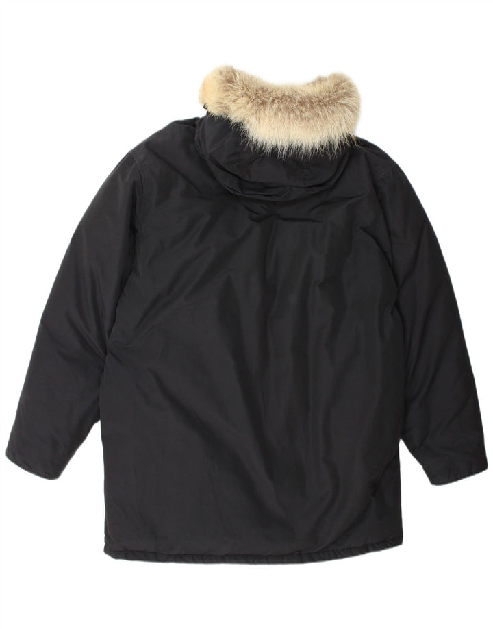 Woolrich Mens Hooded Parka Jacket UK 40 Large Black Cotton