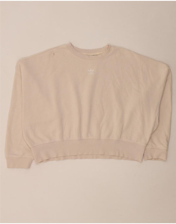 Adidas Womens Crop Oversized Sweatshirt Jumper UK 14 Medium Beige Cotton