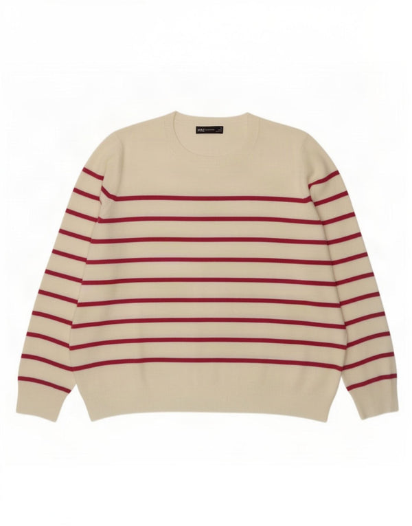 Marks & Spencer Womens Crew Neck Jumper Sweater UK 18 XL White Striped