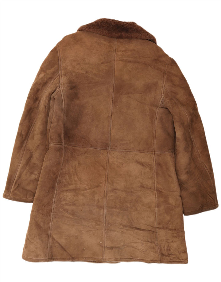 Vintage Mens Shearling Overcoat UK 38 Medium Brown