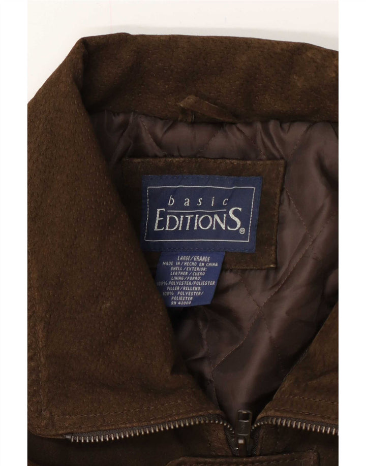 Basic Mens Suede Jacket UK 40 Large Brown Leather