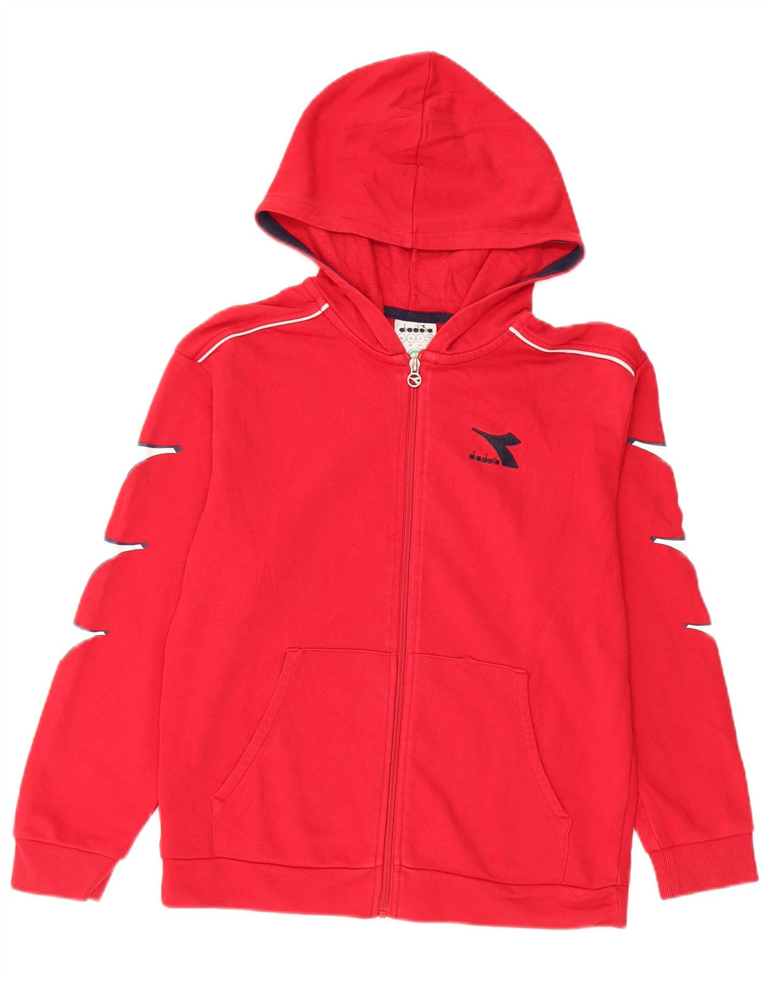 DIADORA Boys Graphic Zip Hoodie Sweater 11-12 Years XL Red Cotton