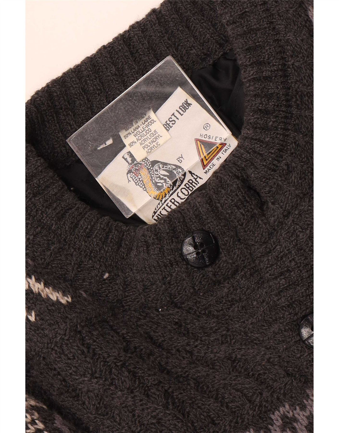 Vintage Mens Cardigan Sweater Large Grey Fair Isle Wool